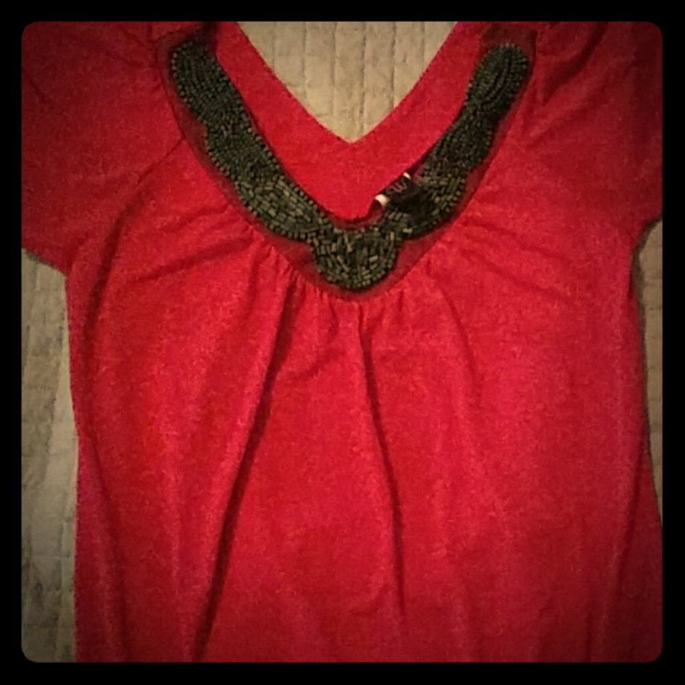 Womens red with black trim blouse